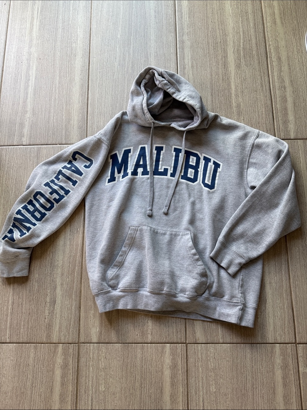 Malibu Hooded Sweatshirt - Grey with Navy Lettering